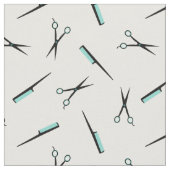 Tissu Ciseaux et peignes - blanc noir de turquoise (Fermer)