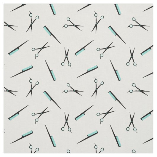 Tissu Ciseaux et peignes - blanc noir de turquoise (Échantillon)