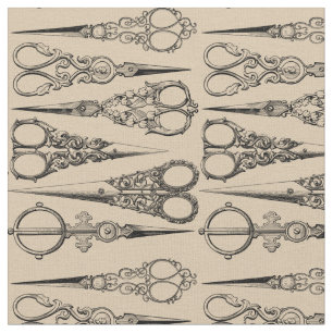 Tissu Ciseaux vintages Motifs Coiffeurs Salons
