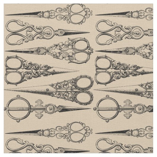 Tissu Ciseaux vintages Motifs Coiffeurs Salons (Fermer)