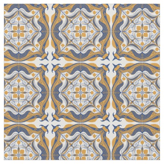 Tissu Citron blanc bleu méditerranéen (Fermer)