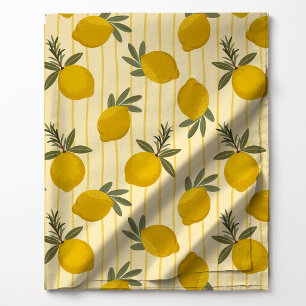 Tissu Citron rayé été botanique jaune citrus