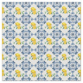 Tissu Citrons & Motif bleu carrelage marocain (Fermer)