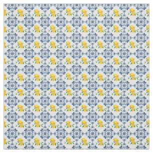 Tissu Citrons & Motif bleu carrelage marocain