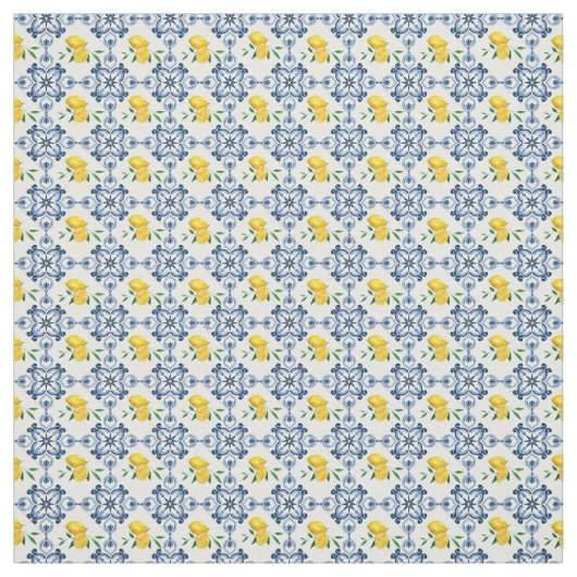 Tissu Citrons & Motif bleu carrelage marocain (Échantillon)