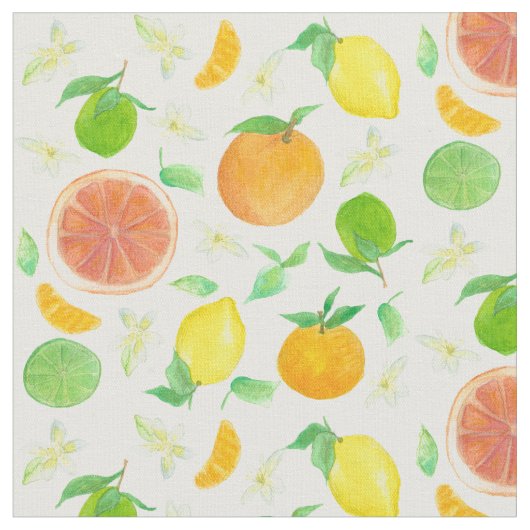 Tissu Citrons Oranges Pamplemousse Agrumes Fruit Aquarel (Fermer)