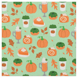 Tissu citrouille épice café pastel vert