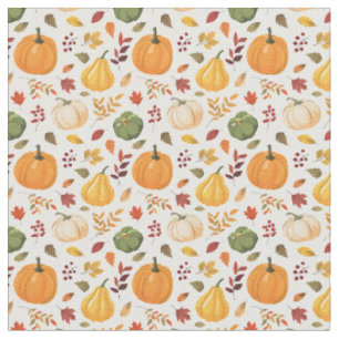 Tissu Citrouilles de récolte et Motif de feuilles d'auto