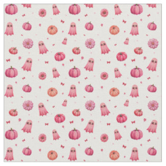 Tissu Citrouilles d'Halloween rose