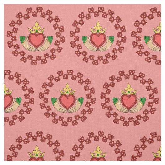 Tissu Claddagh et Knotwork rouge sur le rose (Échantillon)