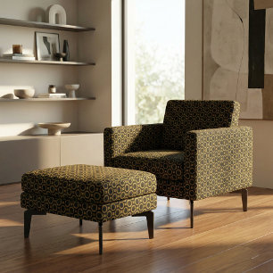 Tissu Clair brillant Luxe élégant Or & Motif noir