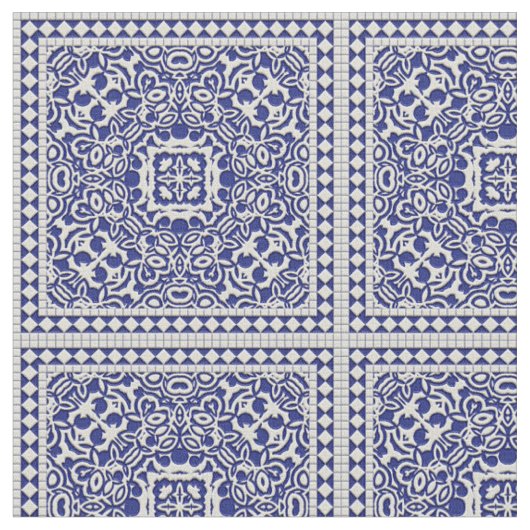 Tissu classique bleu et blanc de motif de tuile (Fermer)