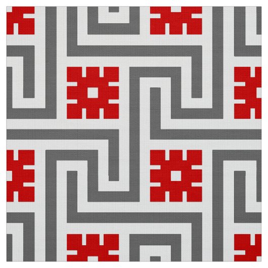 Tissu Clé de Deco, rouge, blanc grecs et gris/gris (Échantillon)