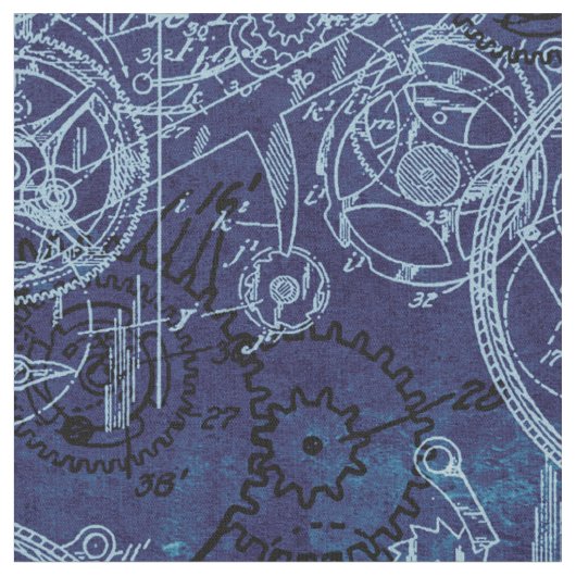 Tissu Clockwork Collage Indigo (Fermer)
