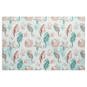Tissu Coastal Chic récif Turquoise vert et corail