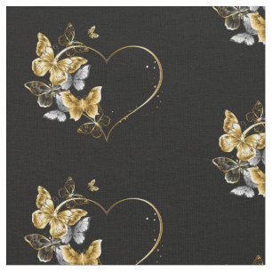 Tissu Coeur aux papillons d'or