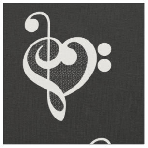 Tissu Cœur de musique - J'aime la musique