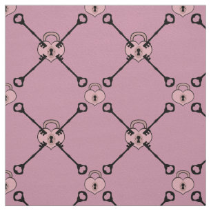 Tissu Coeur rose cadenas avec touches motif