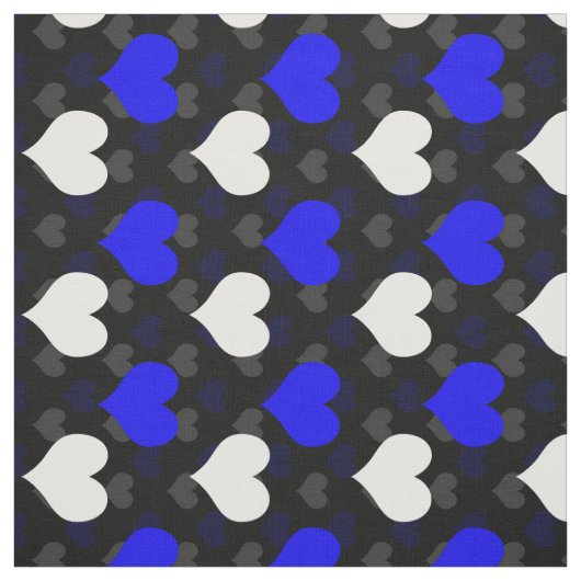 Tissu Cœurs Blancs Bleus Noirs (Échantillon)
