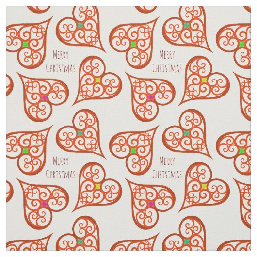 Tissu Coeurs blancs et rouges élégants tourbillons boho  (Échantillon)