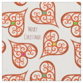 Tissu Coeurs blancs et rouges élégants tourbillons boho  (Fermer)