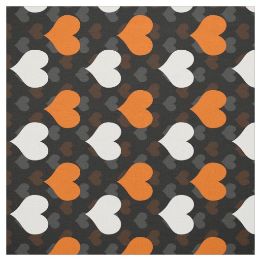 Tissu Cœurs blancs orange Noirs  (Échantillon)