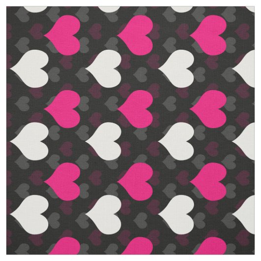 Tissu Cœurs Blancs Roses Noirs (Échantillon)