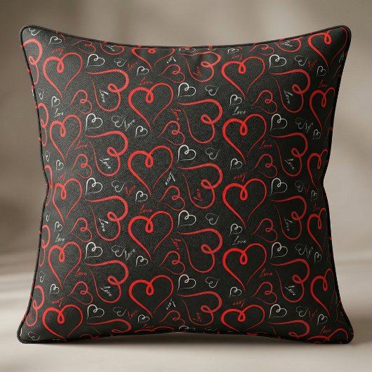 Tissu Coeurs de Doodle Rouge et Blanc Love Script On Bla