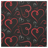 Tissu Coeurs de Doodle Rouge et Blanc Love Script On Bla (Échantillon)