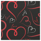 Tissu Coeurs de Doodle Rouge et Blanc Love Script On Bla (Détail)