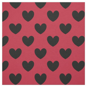 Tissu Coeurs de polka noir sur rouge