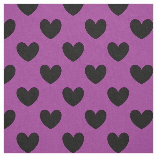 Tissu Coeurs de polka noir sur violet (Échantillon)