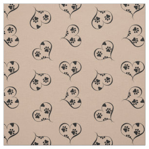 Tissu Coeurs et Empreintes de pattes Motif