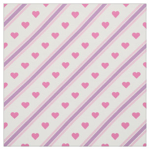 Tissu Coeurs et rayures pastel rose et violet