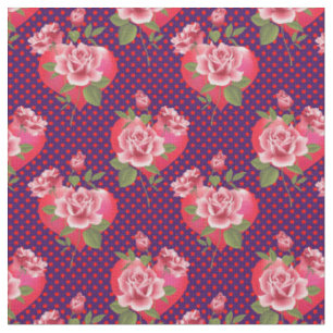 Tissu Coeurs et Roses roses sur pourpre émaillé Valent