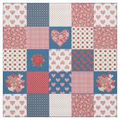 Tissu Coeurs et Roses rouges Faux Motif de Patchwork (Échantillon)