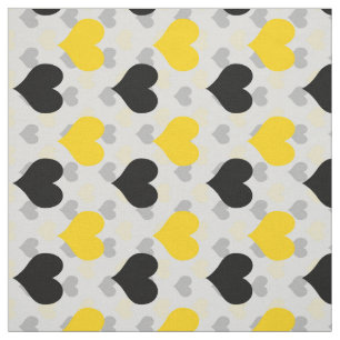 Tissu Cœurs noirs jaunes Blanc