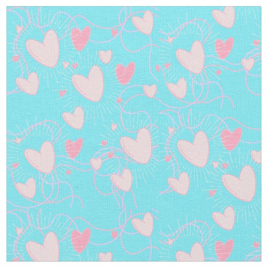 Tissu coeurs roses et aqua (Fermer)