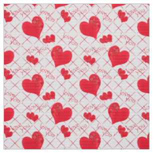 Tissu Coeurs rouges, texte, "aime-toi".