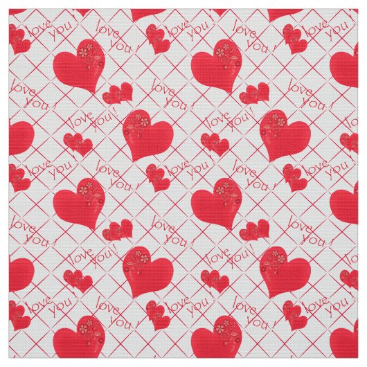 Tissu Coeurs rouges, texte, "aime-toi". (Échantillon)