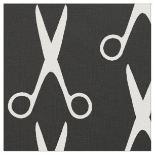 Tissu Coiffeur salon ciseaux blancs noir motif