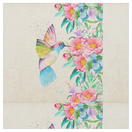 Tissu Colibri et fleurs d'aquarelle (Fermer)
