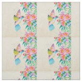Tissu Colibri et fleurs d'aquarelle (Échantillon)