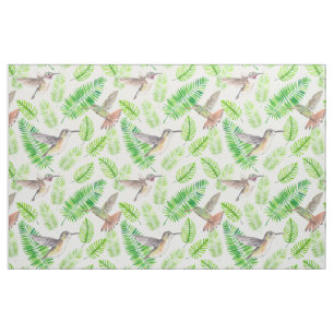 Tissu Colibris et feuilles tropicaux