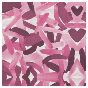 Tissu Collage Artsy Girly Pink Burgundy Brushstroke