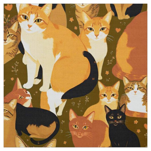 Tissu Collage de chats en Brown, Tan et Rust (Échantillon)