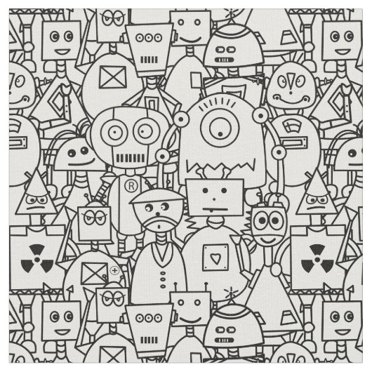 Tissu Colorez-le vous-même de mignons robots sur le blan (Fermer)