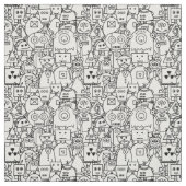 Tissu Colorez-le vous-même de mignons robots sur le blan (Échantillon)