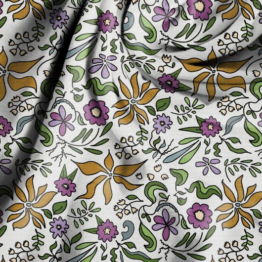 Tissu Conception botanique de fleurs dorées dessinées à