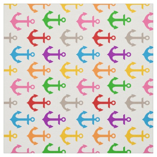 Tissu Conception d'ancre de bateau colorée blanche (Échantillon)